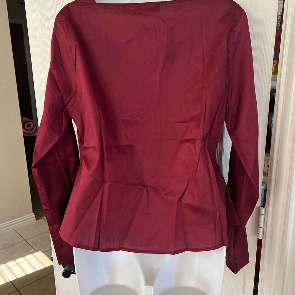 Harshman Liora Cotton Sateen Blouse Burgundy - Picture 9 of 11